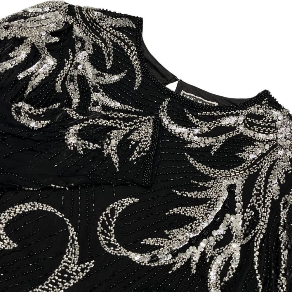 Sho Max Originals 80s Vintage Womens Beaded Metallic 100% Silk Blouse, Sho 461